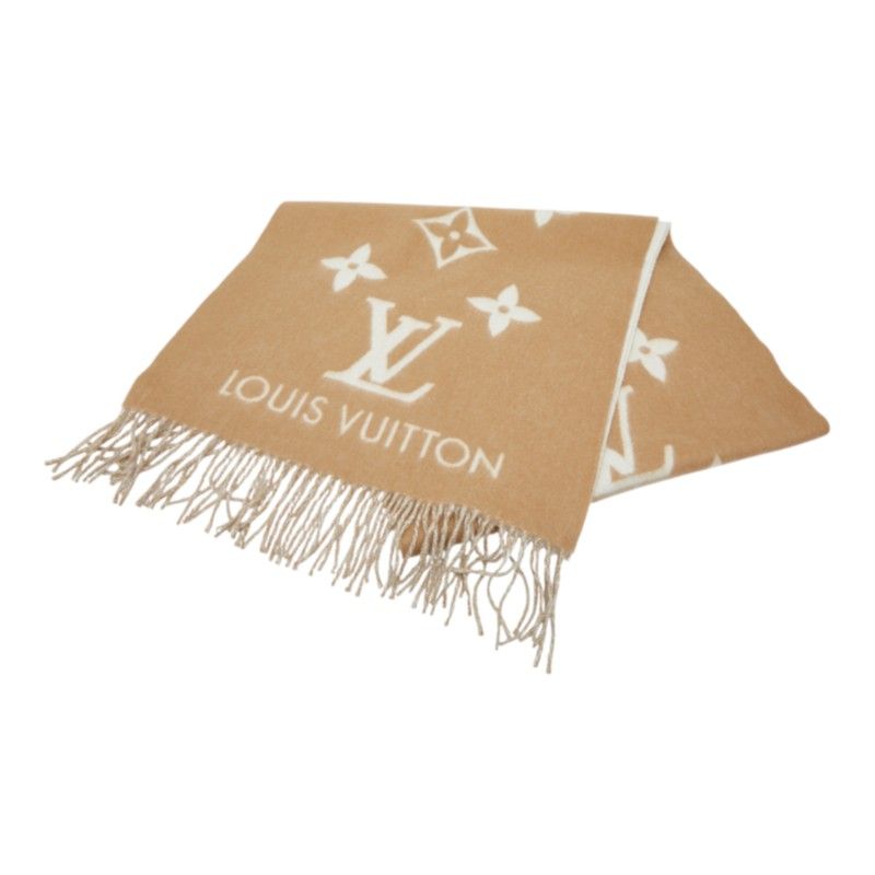 Louis Vuitton Monogram Echarpe Reykjavik Scarf Brown Beige Cashmere