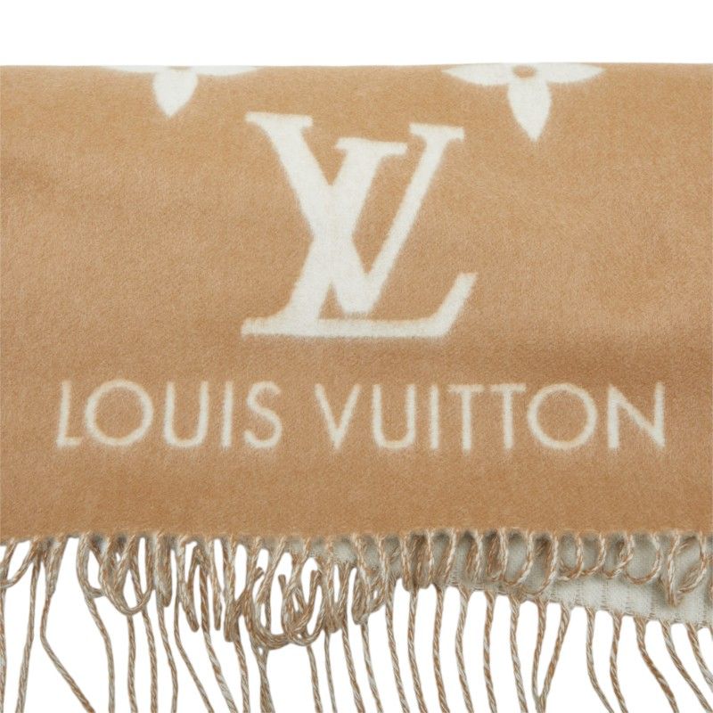 Louis Vuitton Monogram Echarpe Reykjavik Scarf Brown Beige Cashmere — view 4