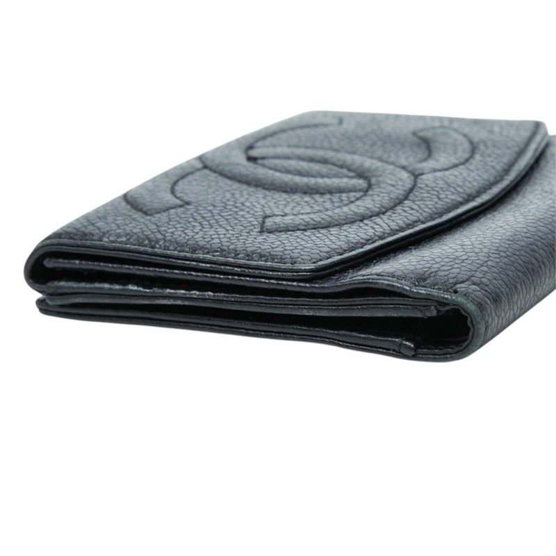 Chanel CC Logo Bifold Wallet Black Caviar Leather — view 5