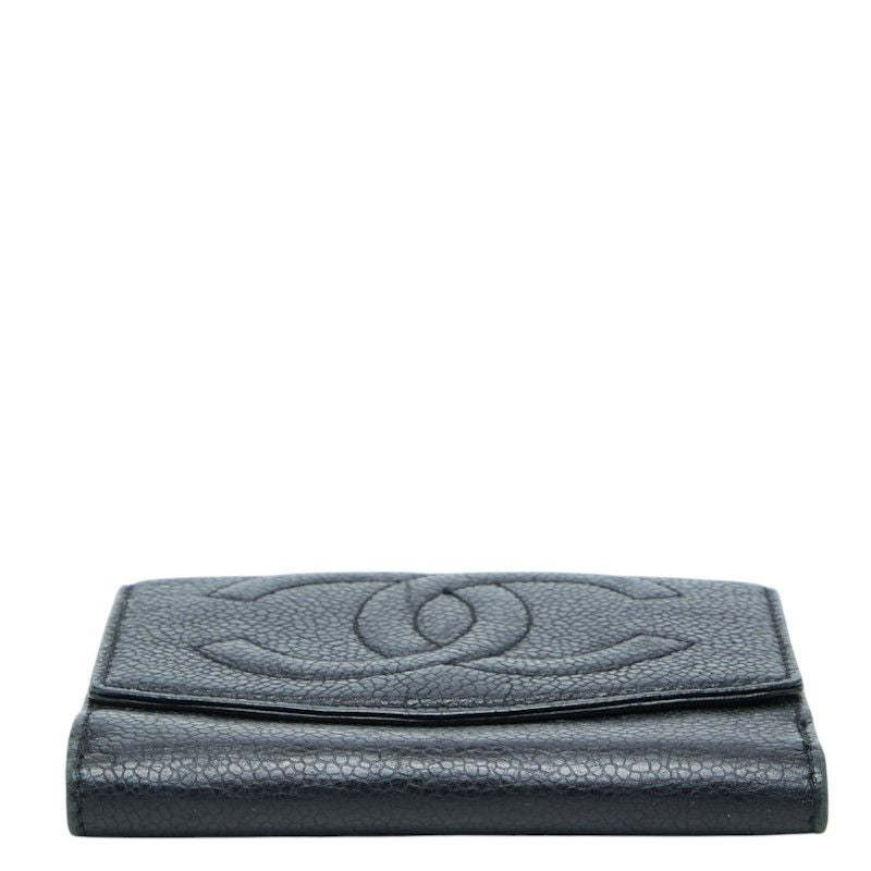 Chanel CC Logo Bifold Wallet Black Caviar Leather — view 3