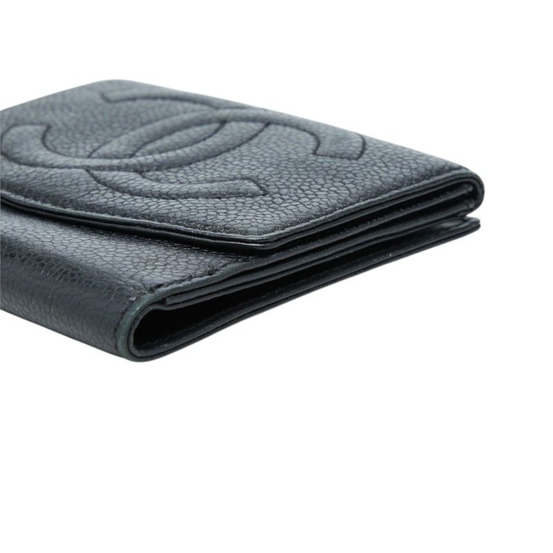 Chanel CC Logo Bifold Wallet Black Caviar Leather — view 4