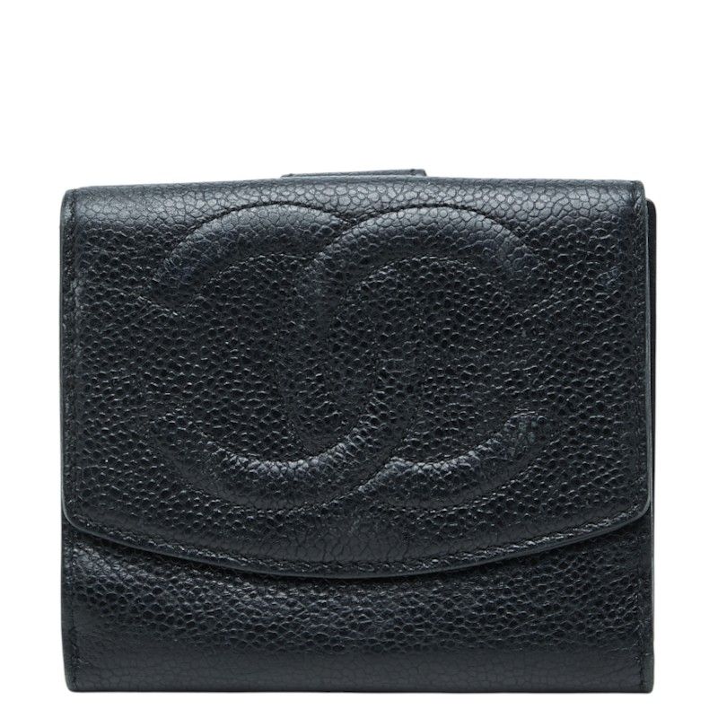 Chanel CC Logo Bifold Wallet Black Caviar Leather