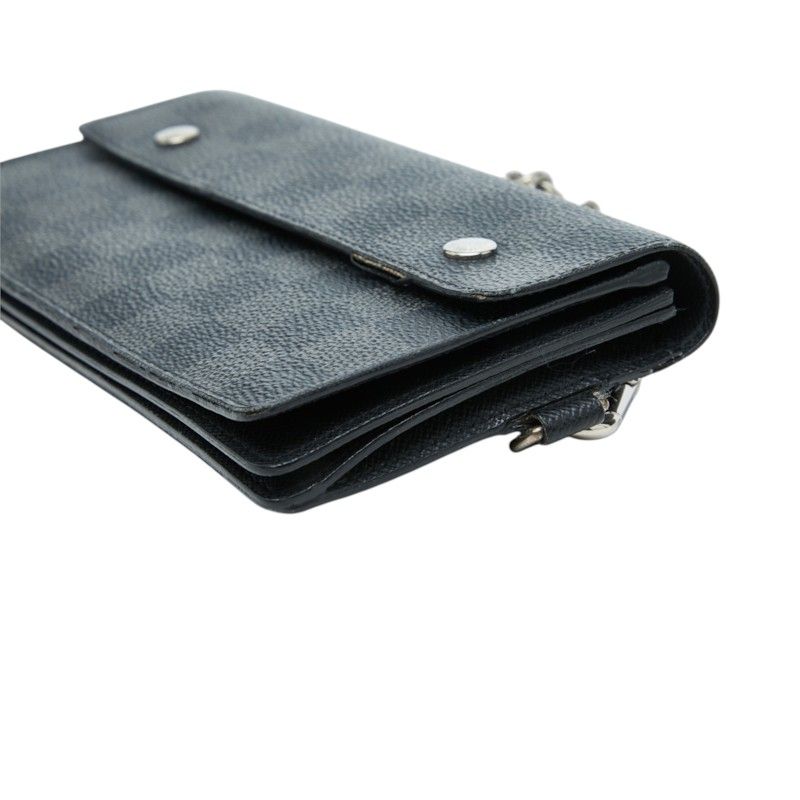 Louis Vuitton Damier Graphite Portefeuille Accordion Wallet Chain Black Leather — view 4