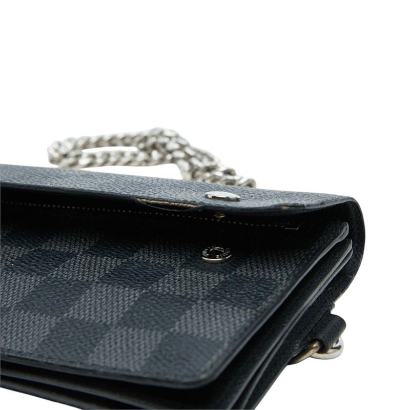 Louis Vuitton Damier Graphite Portefeuille Accordion Wallet Chain Black Leather — view 6