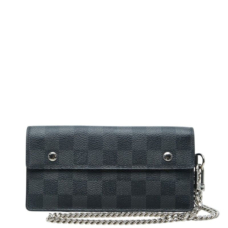 Louis Vuitton Damier Graphite Portefeuille Accordion Wallet Chain Black Leather