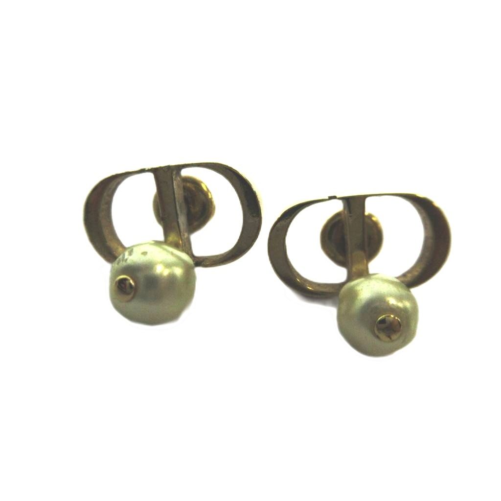 Dior Earrings CD Logo Faux Pearl Gold — view 2