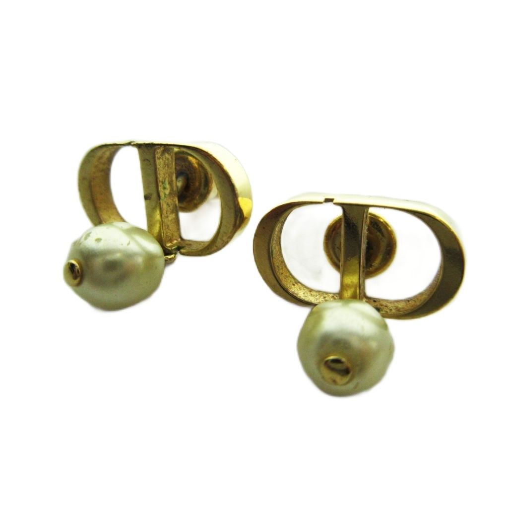 Dior Earrings CD Logo Faux Pearl Gold