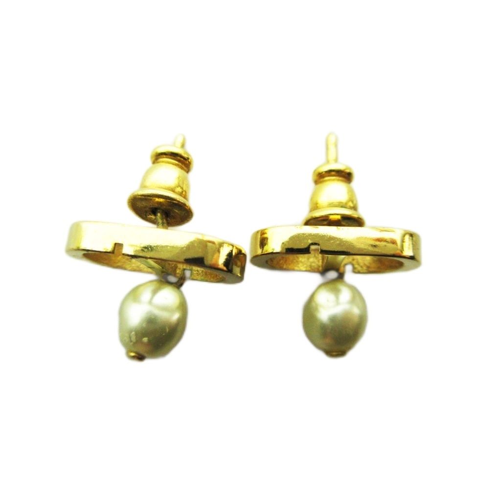 Dior Earrings CD Logo Faux Pearl Gold — view 3