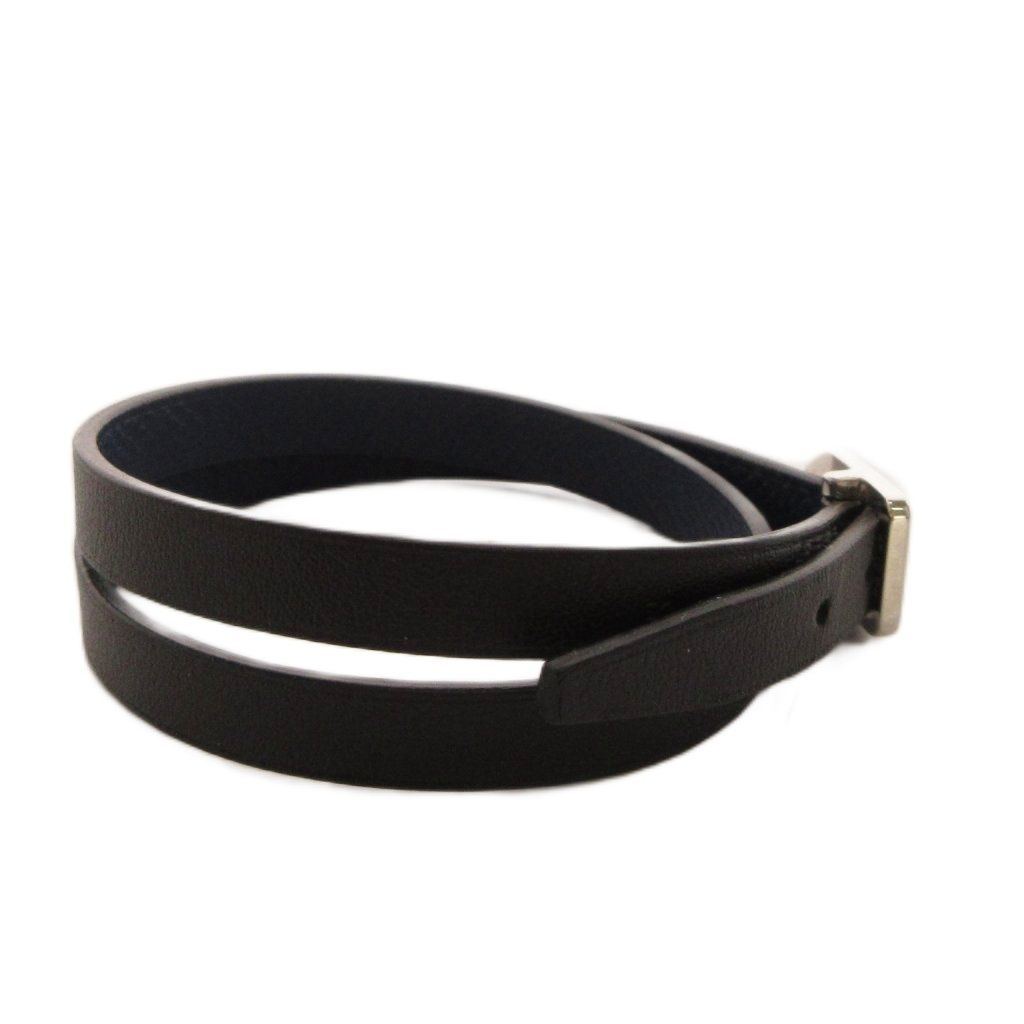 Hermes Paddock Double Tour Leather Bracelet T4 S FS Stamp Black Navy — view 4