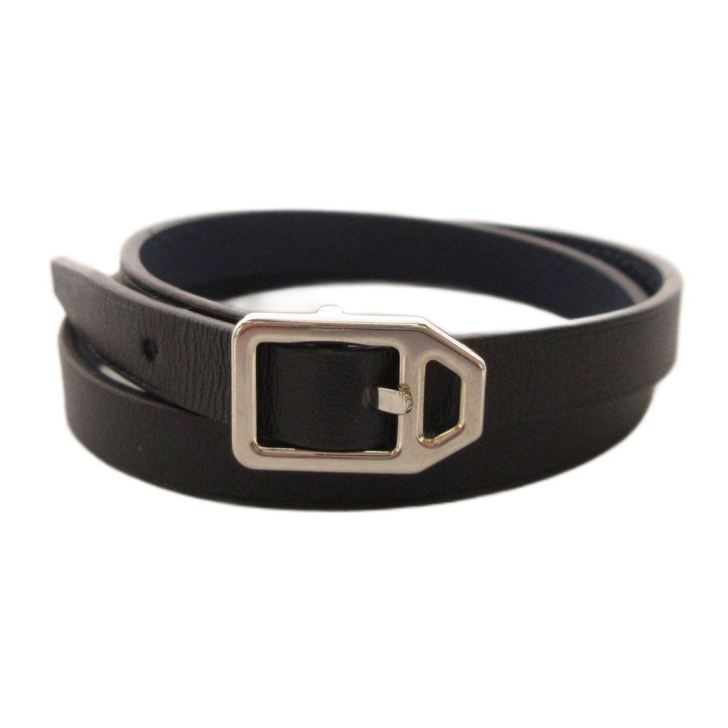 Hermes Paddock Double Tour Leather Bracelet T4 S FS Stamp Black Navy