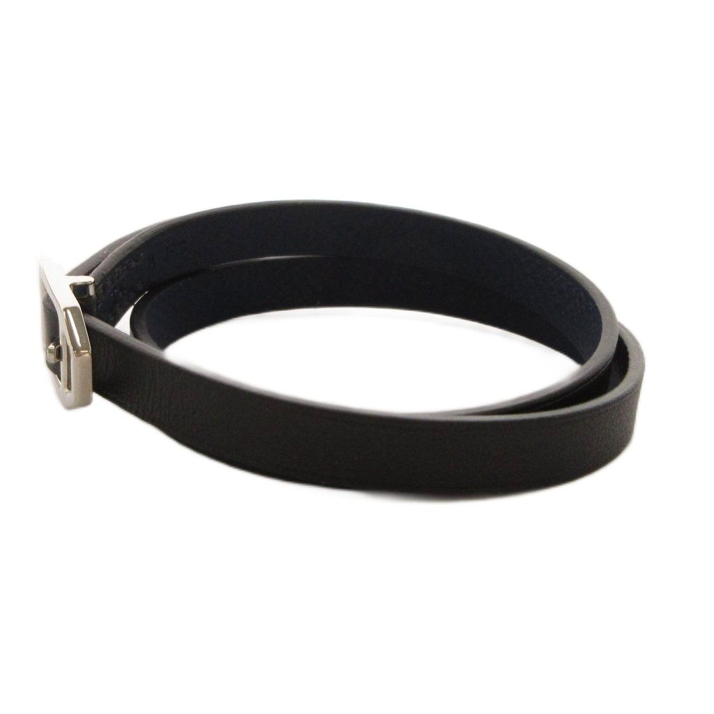 Hermes Paddock Double Tour Leather Bracelet T4 S FS Stamp Black Navy — view 2
