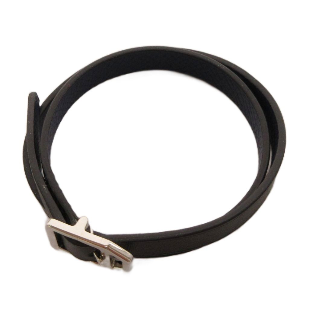 Hermes Paddock Double Tour Leather Bracelet T4 S FS Stamp Black Navy — view 6