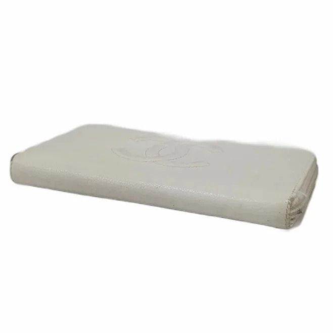Chanel CC Logo Caviar Leather Wallet Zip Around Coin Purse Ivory — view 4