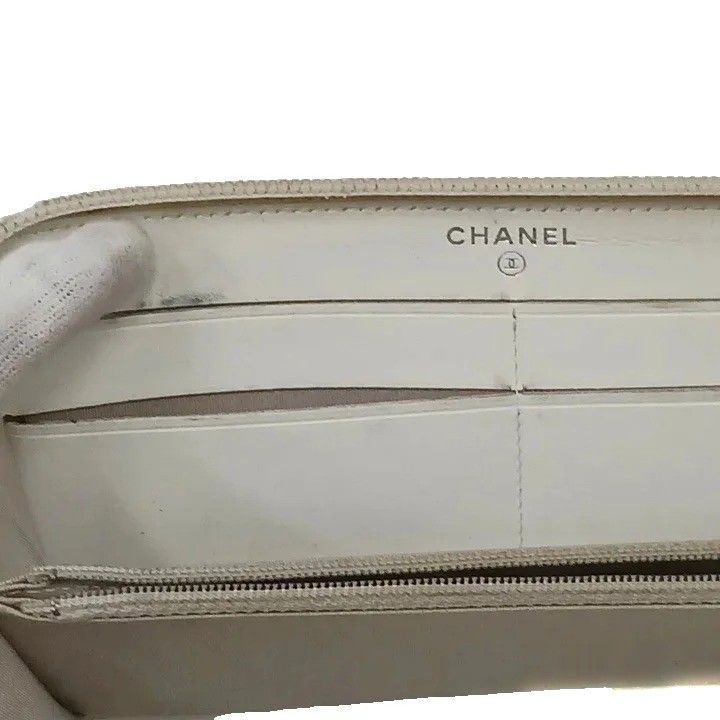 Chanel CC Logo Caviar Leather Wallet Zip Around Coin Purse Ivory — view 7