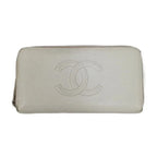 Chanel CC Logo Caviar Leather Wallet Zip Around Coin Purse Ivory