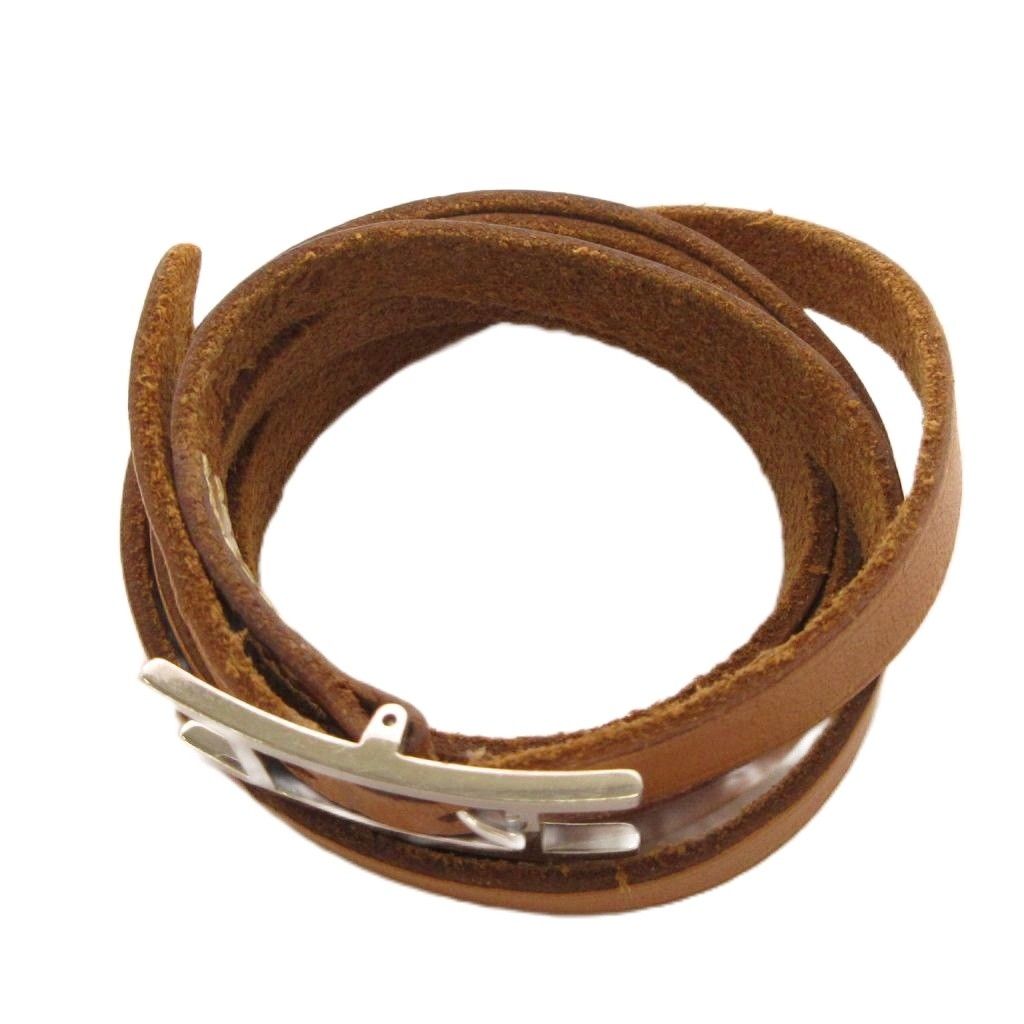 Hermes Hapi 3 Leather Bracelet H Buckle Brown Silver Colored — view 2