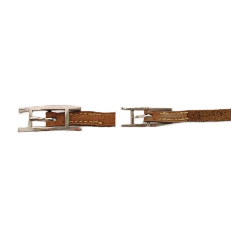 Hermes Hapi 3 Leather Bracelet H Buckle Brown Silver Colored — view 7