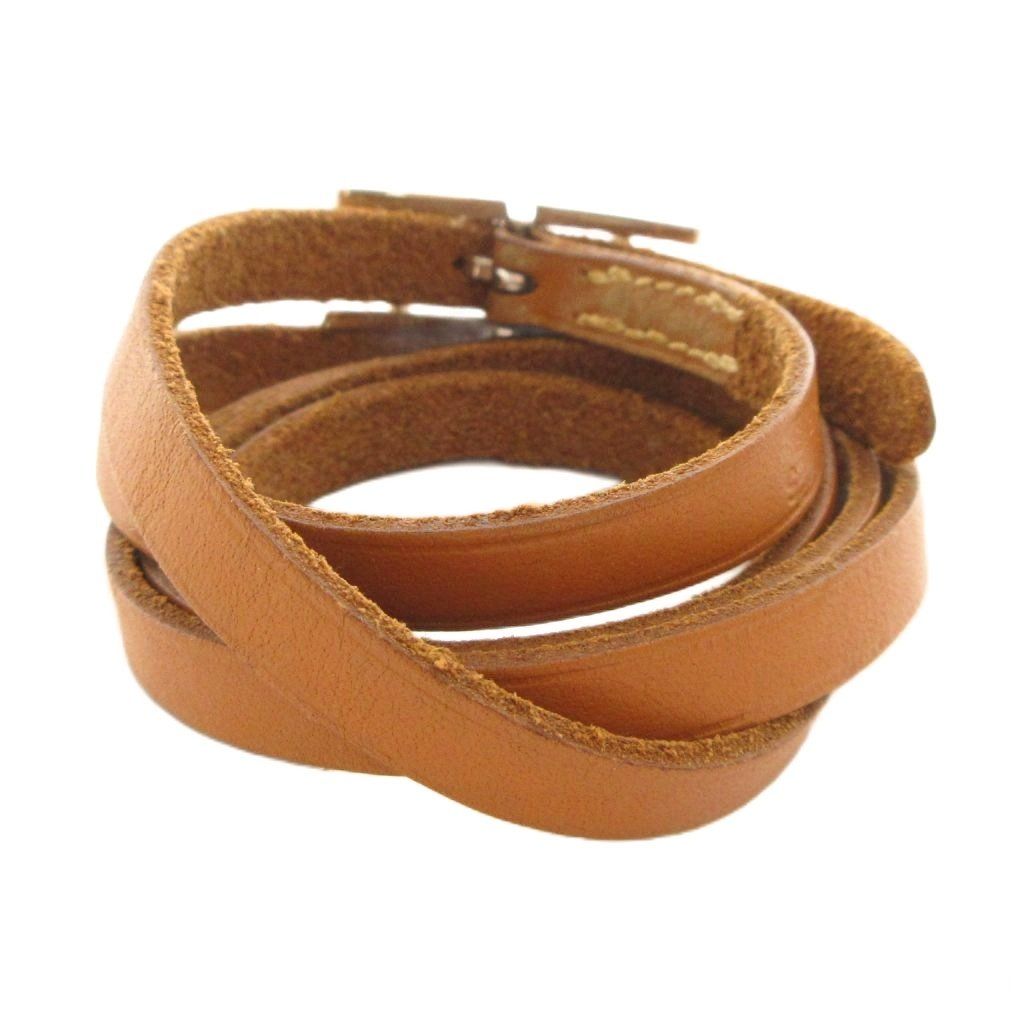 Hermes Hapi 3 Leather Bracelet H Buckle Brown Silver Colored — view 4