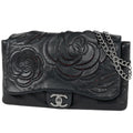 Chanel Shoulder Bag CC Logo Camellia Leather Black