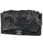 Chanel Shoulder Bag CC Logo Camellia Leather Black