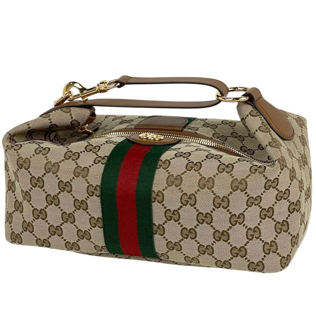 Gucci Vanity Medium Top Handle Bag 3way Double G GG Canvas Brown