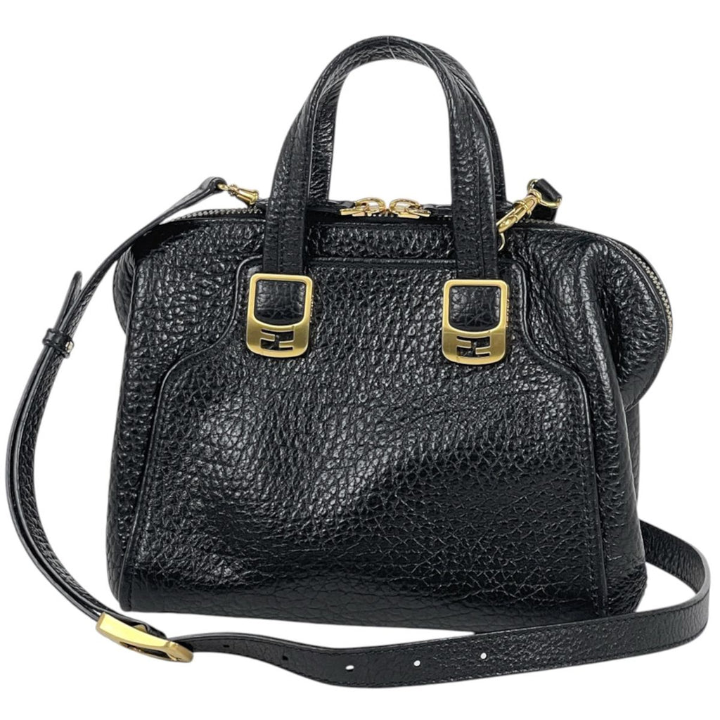 Fendi Chameleon Handbag 2-Way Leather Black