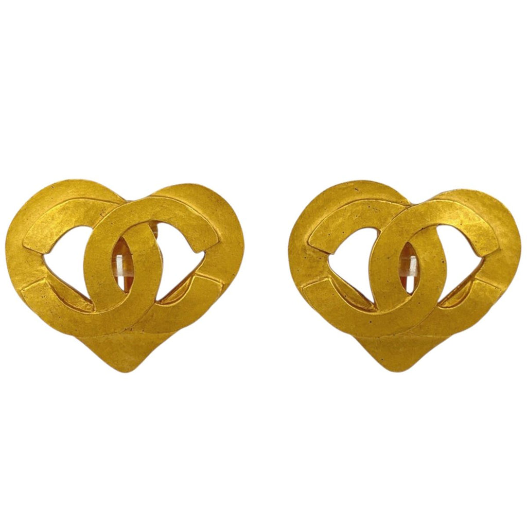 Chanel Earrings CC Logo Heart Gold Plated