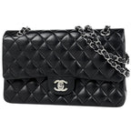 Chanel Shoulder Bag Quilted Double Flap CC Logo Leather Black