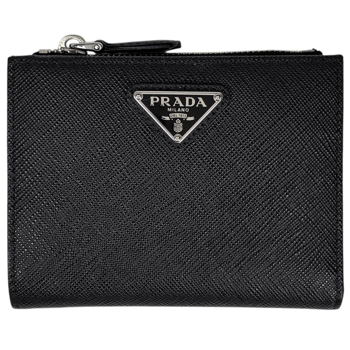Prada Saffiano Triangle Wallet Bifold Leather Nero