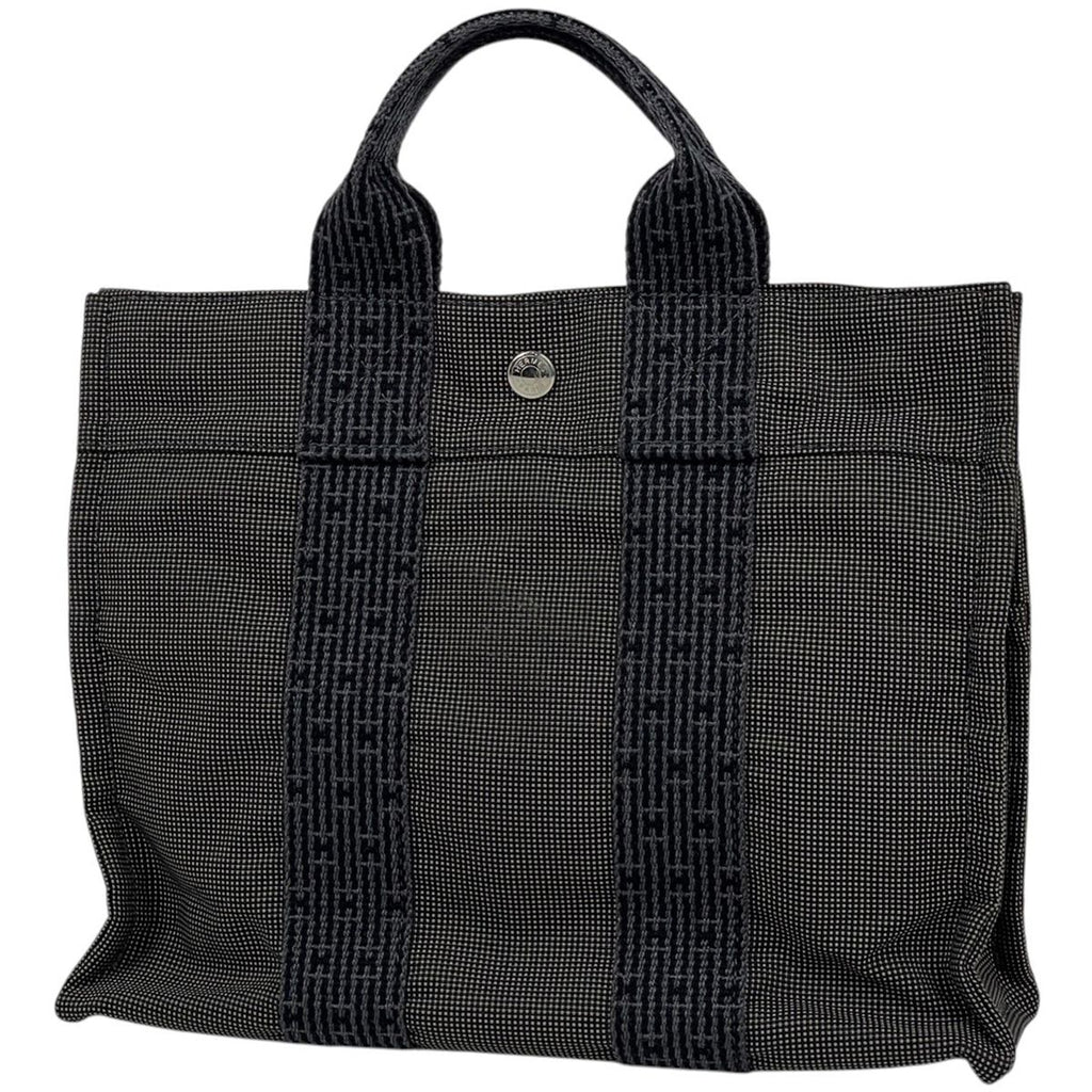 Hermes Herline PM Tote Nylon Canvas Gray Black