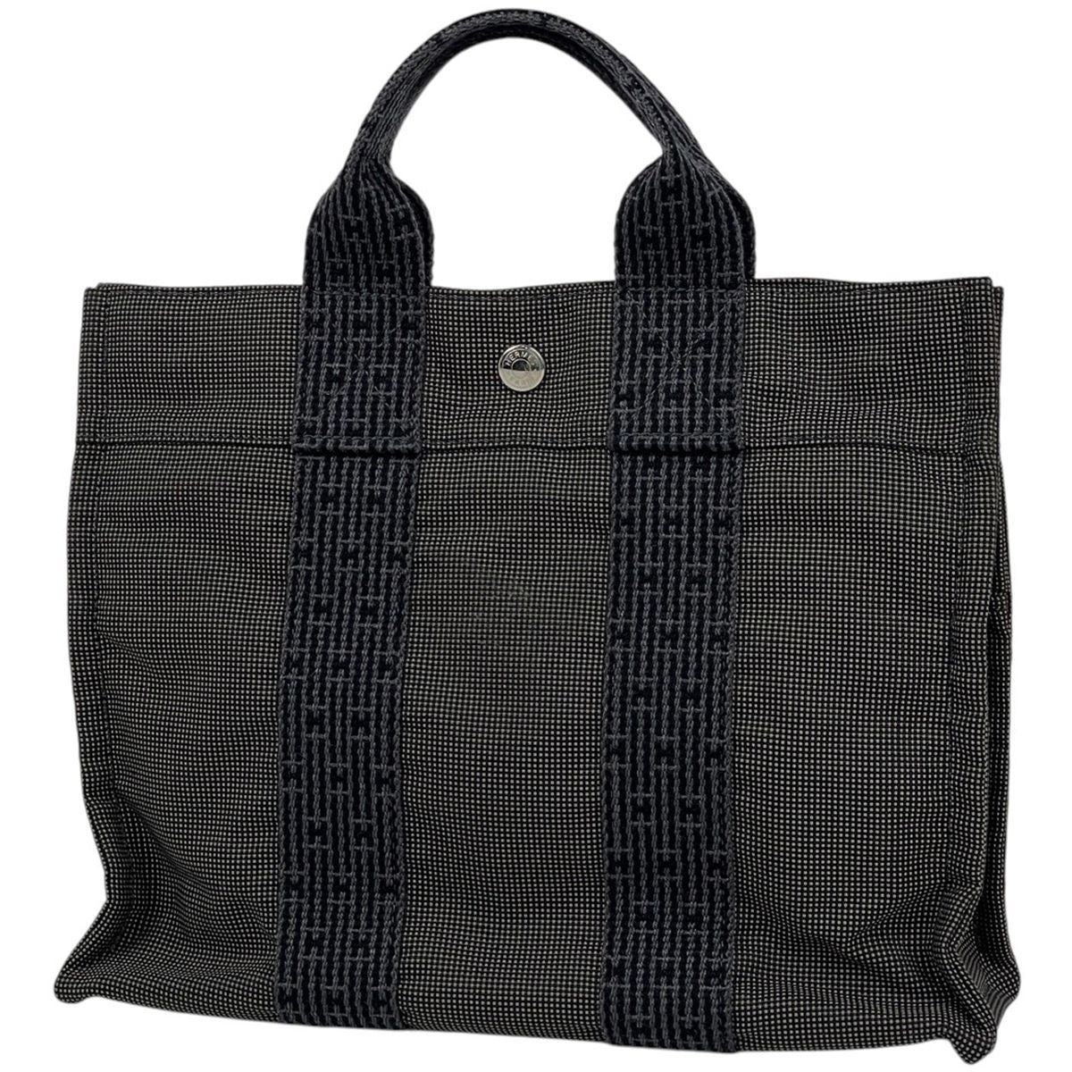 Hermes Herline PM Tote Nylon Canvas Gray Black