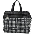 Chanel Tote CC Logo Tweed Print Nylon Black