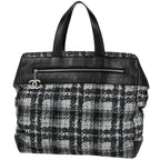 Chanel Tote CC Logo Tweed Print Nylon Black