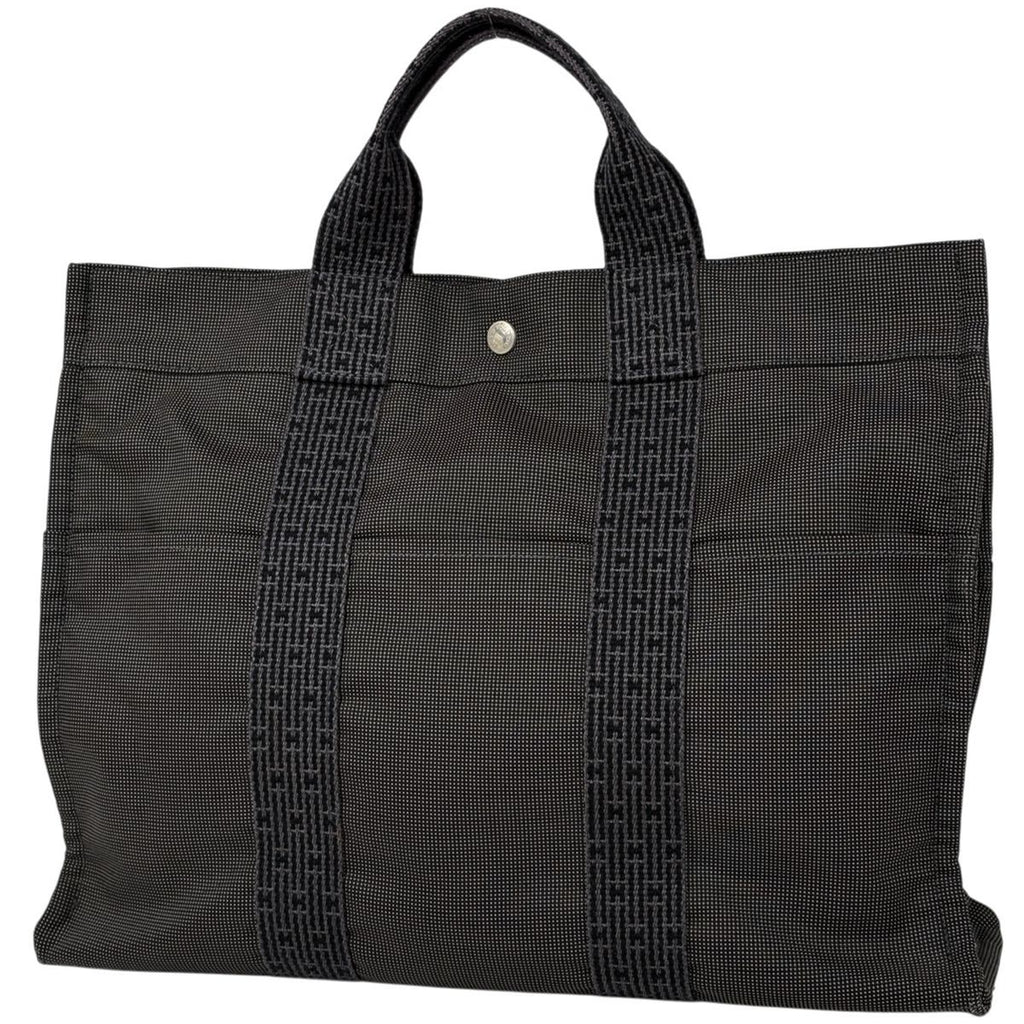 Hermes Herline MM Tote Nylon Canvas Gray Black