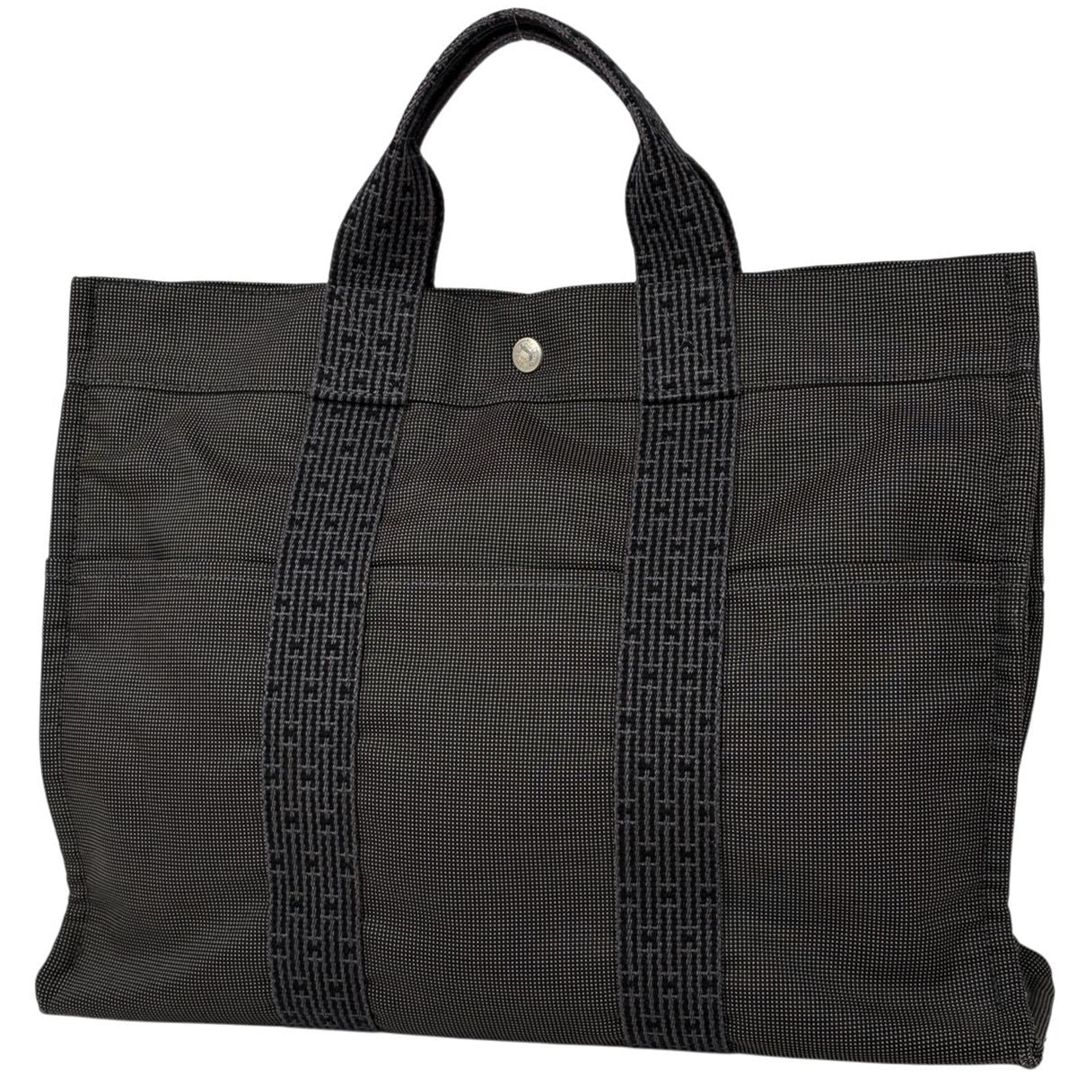 Hermes Herline MM Tote Nylon Canvas Gray Black