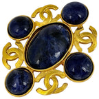 Chanel Brooch CC Logo Color Stone Gold Blue