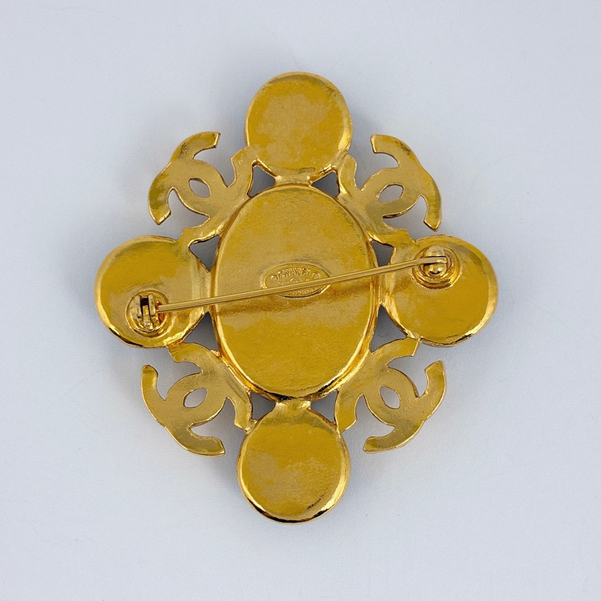 Chanel Brooch CC Logo Color Stone Gold Blue — view 2