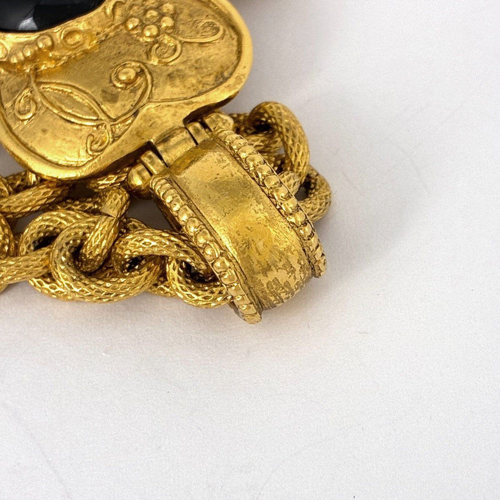 Chanel Necklace CC Logo Clover Color Stone Gold Black — view 5