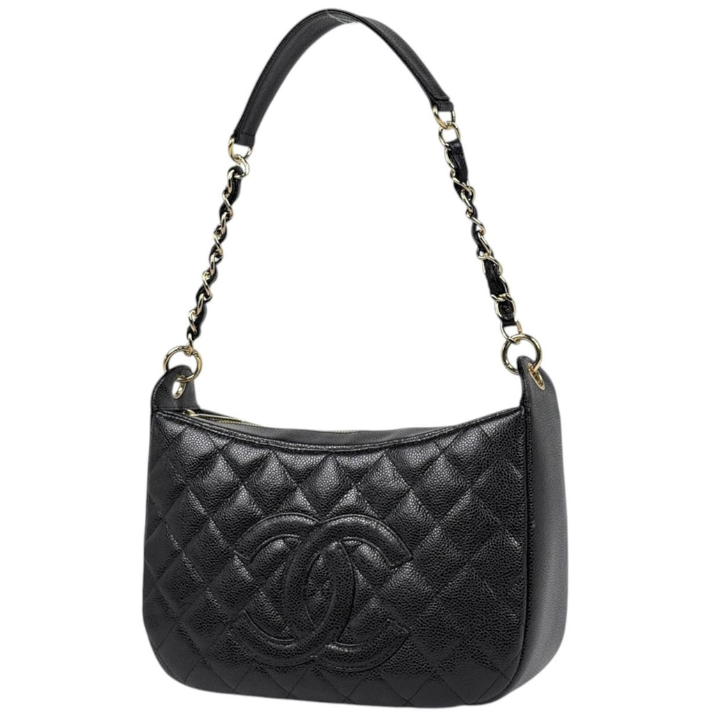 Chanel Shoulder Bag CC Logo Quilted Caviar Leather Black