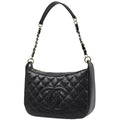 Chanel Shoulder Bag CC Logo Quilted Caviar Leather Black