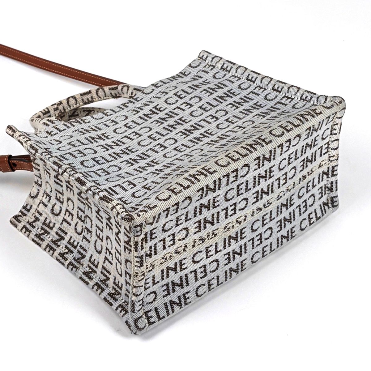 Celine Tote Small Cabas Thais 2-Way Triomphe Canvas White Brown — view 2