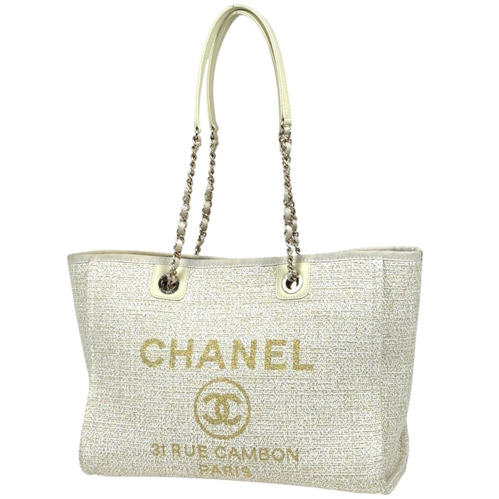 Chanel Tote Deauville Line CC Logo Fabric White