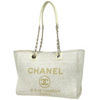 Chanel Tote Deauville Line CC Logo Fabric White