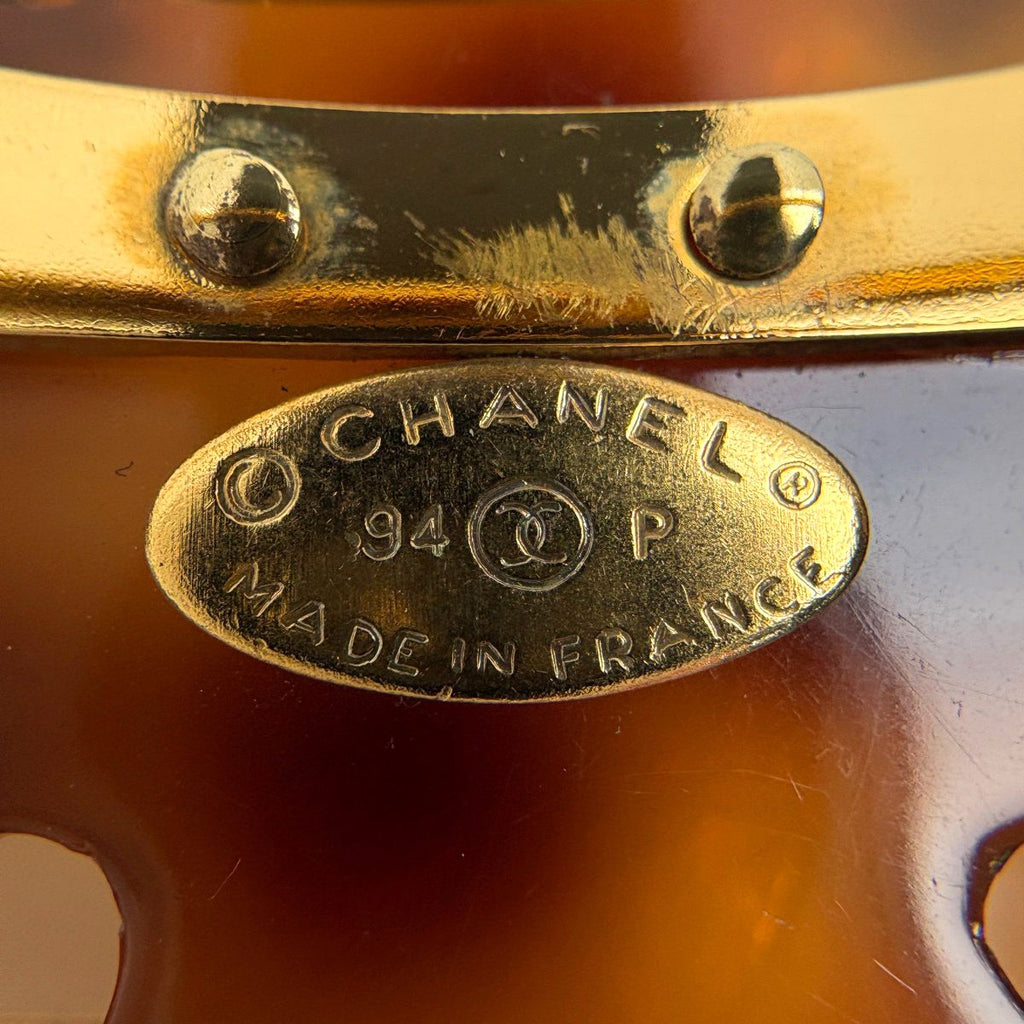 Chanel Brooch CC Logo Demi Pattern Plastic Gold Brown — view 6