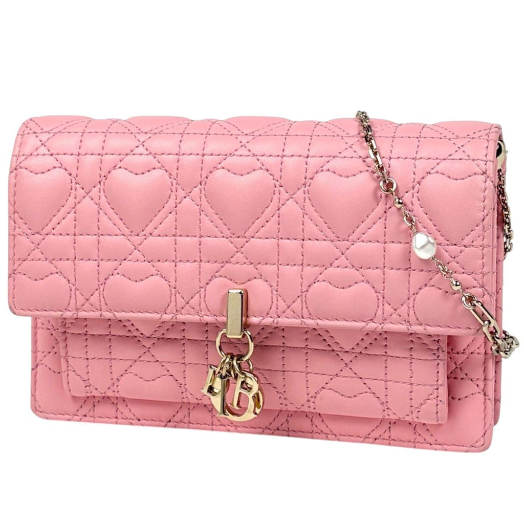 Dior My Daily Chain Wallet Heart Cannage Leather Pink Shoulder Bag