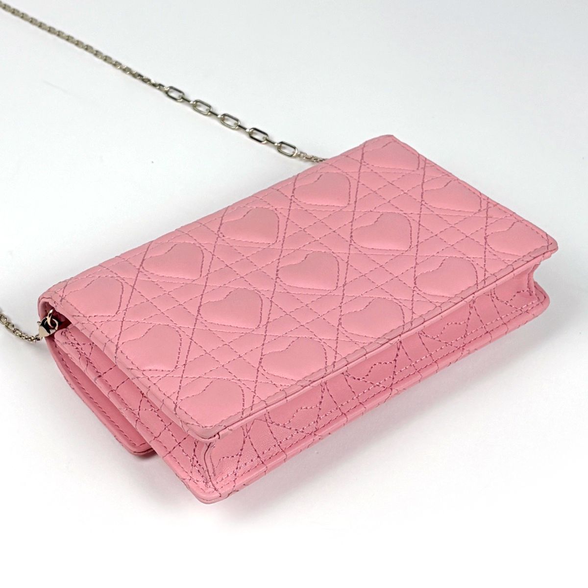 Dior My Daily Chain Wallet Heart Cannage Leather Pink Shoulder Bag — view 2