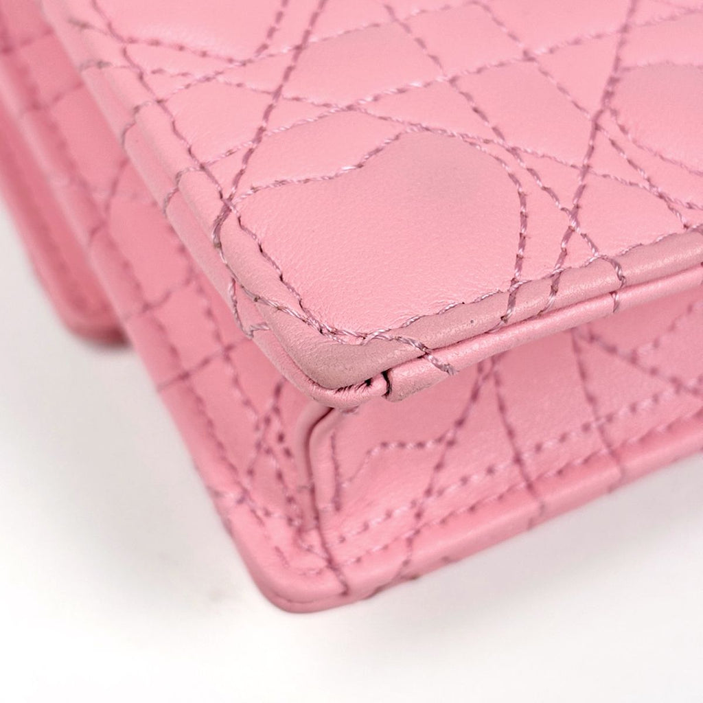 Dior My Daily Chain Wallet Heart Cannage Leather Pink Shoulder Bag — view 3