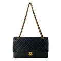 Chanel Shoulder Bag Double Flap Quilted Black Chain Gold
