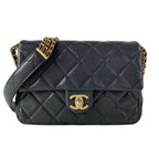 Chanel Shoulder Bag Quilted Black Gold Chain