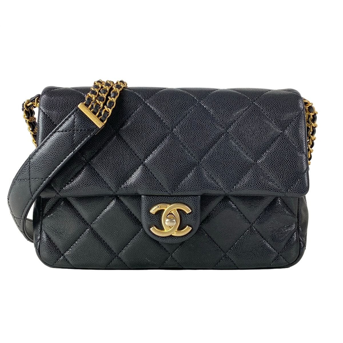 Chanel Shoulder Bag Quilted Black Gold Chain